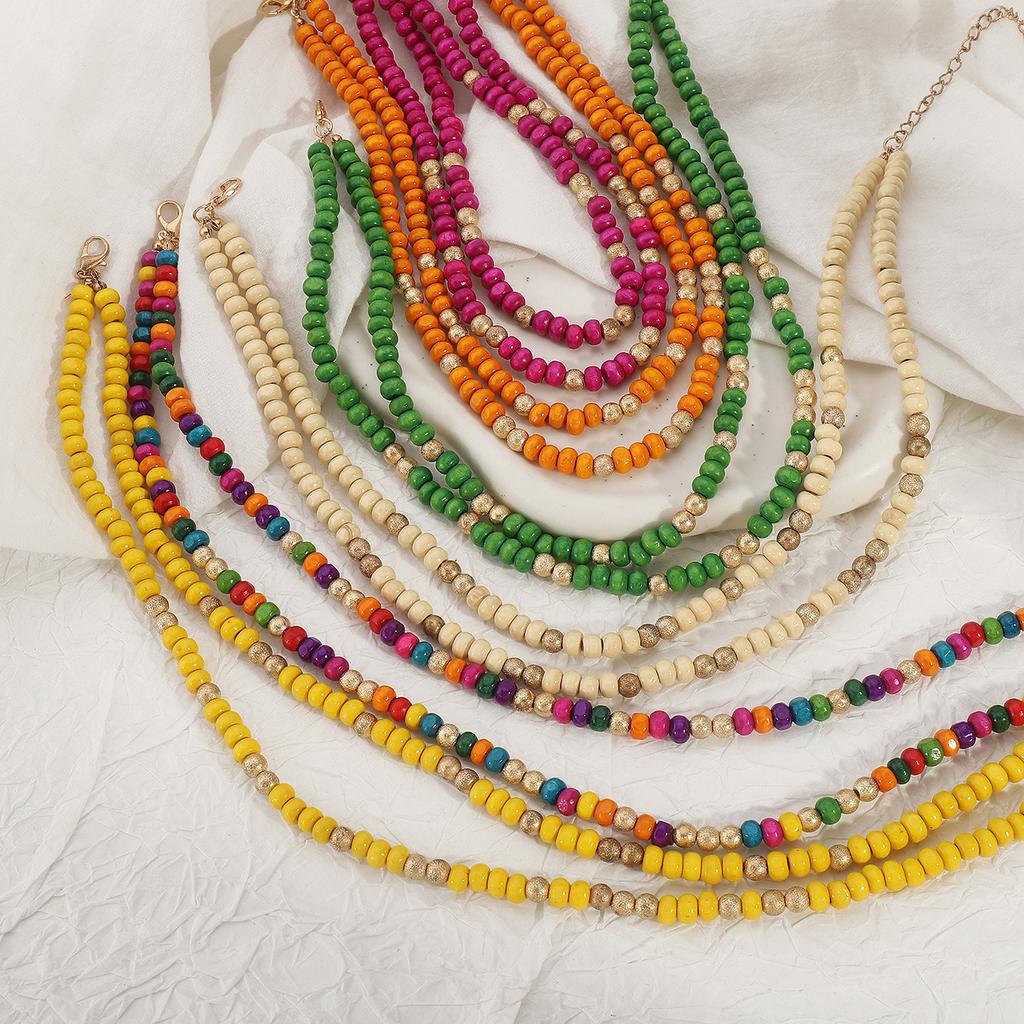 Ожерелье из деревянных бусин Tooxika Bohemian Rainbow Guardian Summer Dopamine New Chinese Necklace