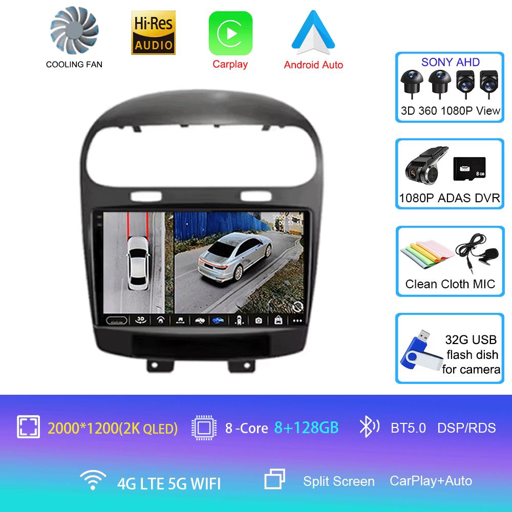 Для Dodge Journey Fiat Leap Freemont 2011 - 2020 Автомагнитола Мультимедийный плеер Навигация GPS DSP 4G Wi-Fi Carplay Auto Android 14