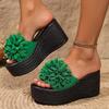 Fashion Large Flower Open Toe One Line Thick Bottom Slippers for Women's 2024 Summer New Fashion Slope Heel Women's Slippers