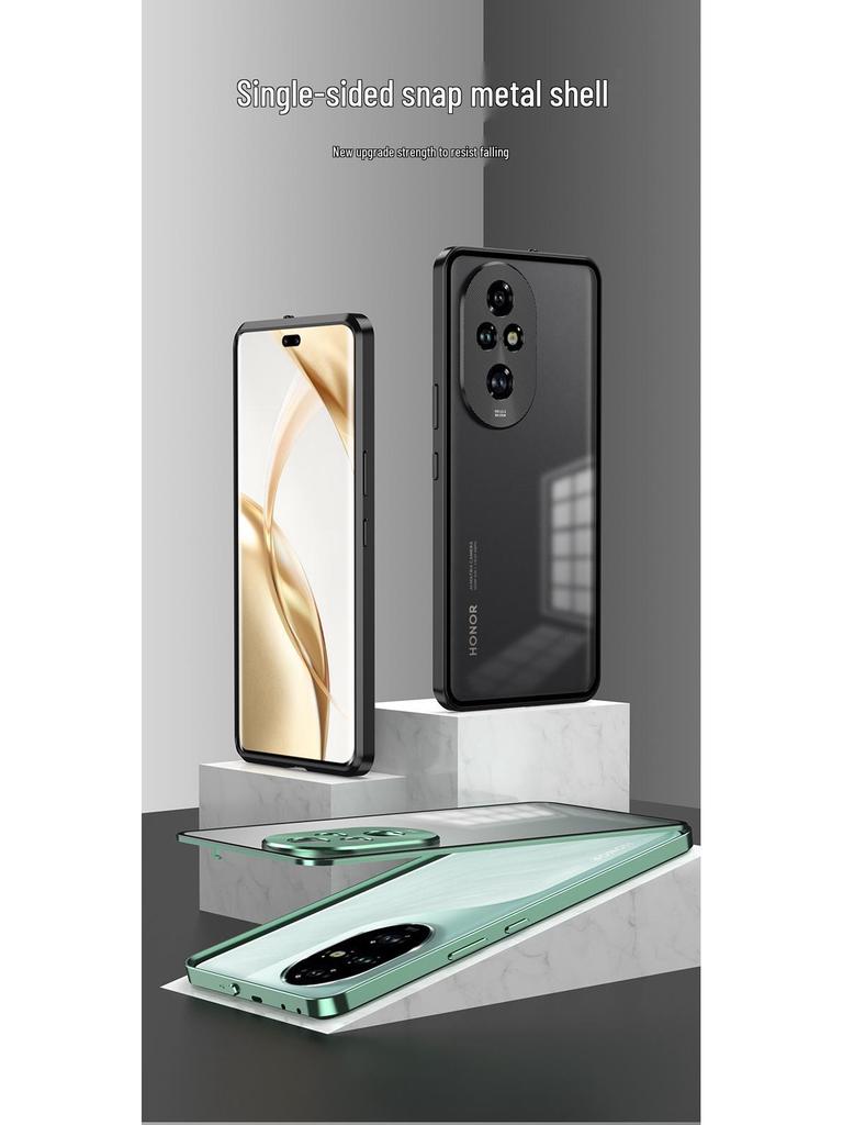 Чехол для телефона Honor 400pro с металлическим каркасом: Кнопка-защелка, Матовая задняя панель, Защитное зеркало.