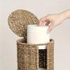 Rustic Woven Iron Toilet Paper Holder - Freestanding 3-Roll Tissue Storage Organizer Natural Wicker Functional Bathroom Decor