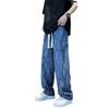 Men Pants Elastic Waist Adjustable Drawstring Wide Leg Casual Trousers with Pockets Letter Print Corduroy Pants