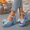 New Summer Comfortable and Elegant Casual Banquet High Heel Sandals Fashionable Temperament Bow Thick Heeled Women's Shoes