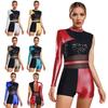 Professional Latin Dance Bodysuit for Women Glittery Sequins Backless Leotard Shiny Stage Performance Ballroom Wear