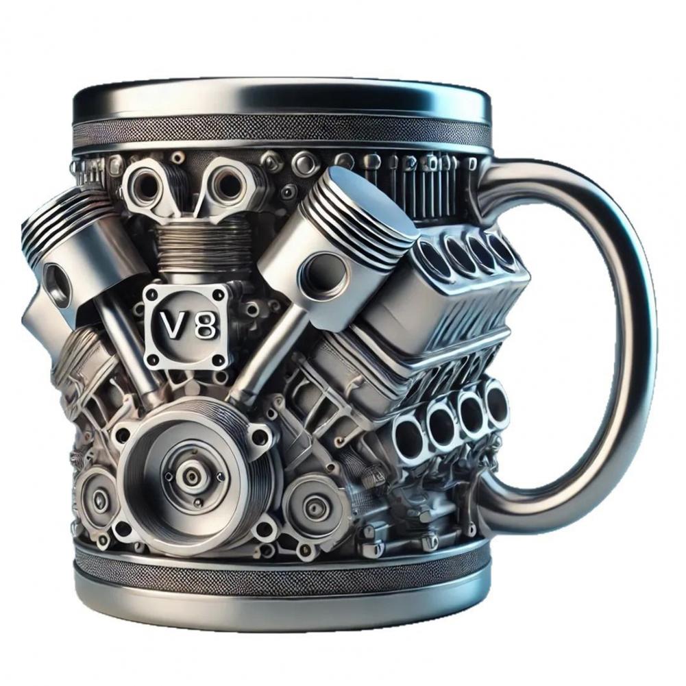 Кружка для кофе на тему двигателей V8 Ручная работа Кофейная чашка для автолюбителей Забавная 3D Большая вместимость Чайная кружка для горячих напитков для дома, офиса