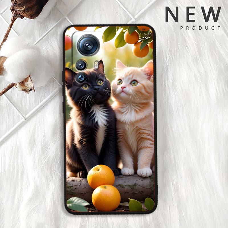Милая мультяшная кошка Иллюстрация Для Xiaomi Mi 15 14 13 13T 12 12T 12S 11 11i 11T Pro Ultra Lite 5G Черный Мягкий Чехол для Телефона