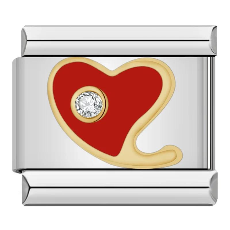 Hapiship 2024 женские красные глазурованные цветочные сердечки Kiss Me подвески итальянские звенья подходят для браслета из нержавеющей стали 9 мм изготовление ювелирных изделий ZH003