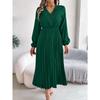 Spring and Summer Elegant Temperament V-neck Lace Waisted Pleated Long Women's Dresses Long Skirts