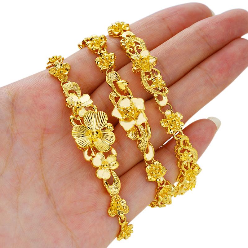 Sand Gold Brass Gold Flower Bracelet Jewelry Vietnamese Sand Gold Plated 24k Gold Bracelet for Women