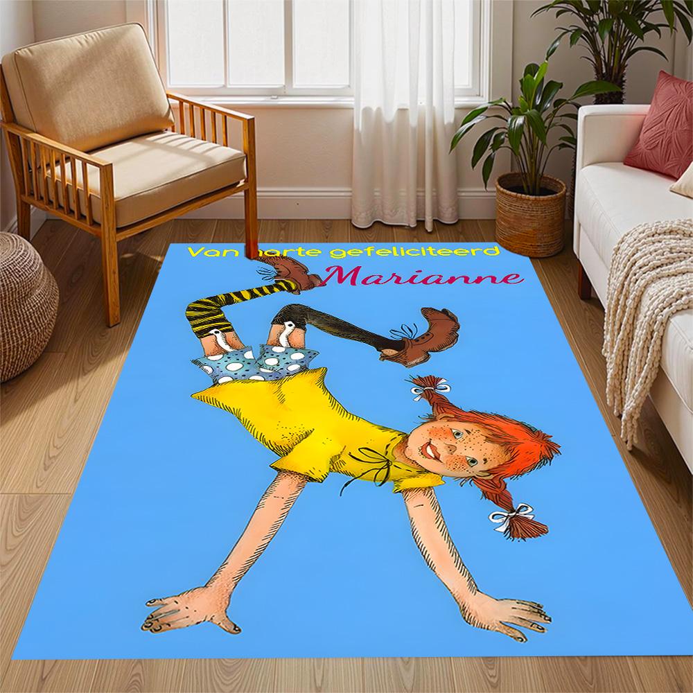 Pippi Happy Birthday Marianne! Themed Anti-Slip Rugs - Polyester Home Decor, Suitable for Bedrooms, Living Rooms, Doorways, Studios, and Decorations