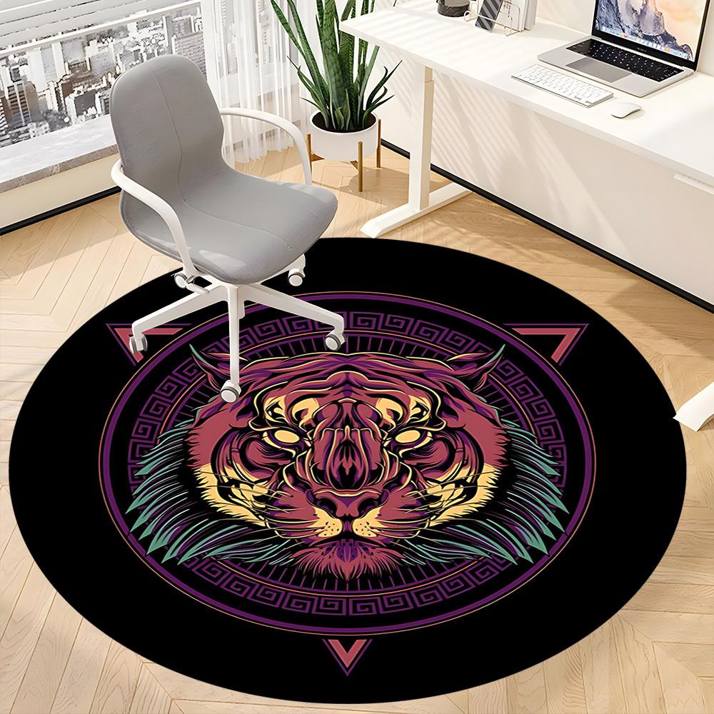 1pc Tiger Mandala Office Round Area Rug, Under Office Chairs Bedroom Living Room Home Decor, Room Deco, Available in Various Sizes