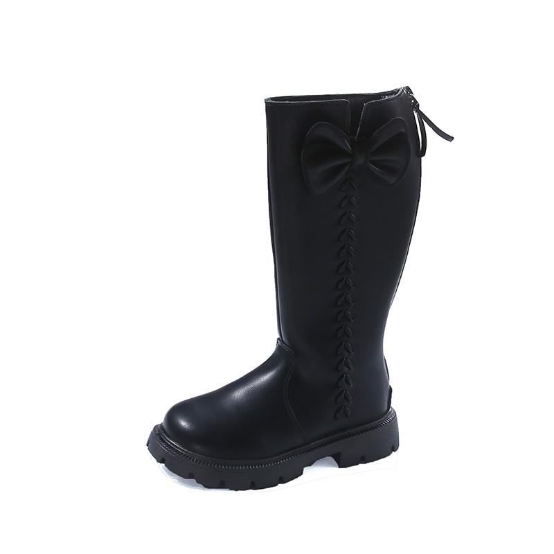 Детская обувь, ботинки для девочек, милые шикарные сапоги принцессы с бантом, модные универсальные нескользящие детские повседневные кожаные сапоги до середины икры