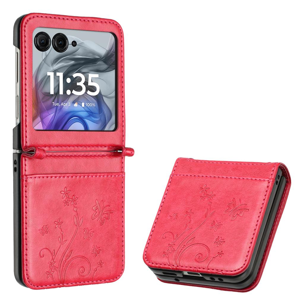 Кожаный чехол для Motorola Razr 60/50 5G с тиснением в виде бабочки и цветка, чехол для телефона с ремешком