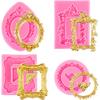 4pcs Photo Frame Silicone Molds, Pink Vintage Picture Frame Baroque Style Air Dry Clay Fondant Mold for Baking Chocolate Candy Desserts Polymer Clay