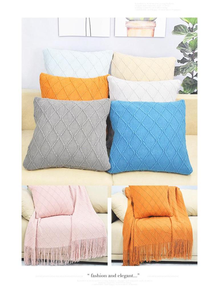 Скандинавский Ретро Желтый Аргайл Вязаный Плед - Покрывало на кровать, Накидка на диван, Накидка-шарф на конец кровати