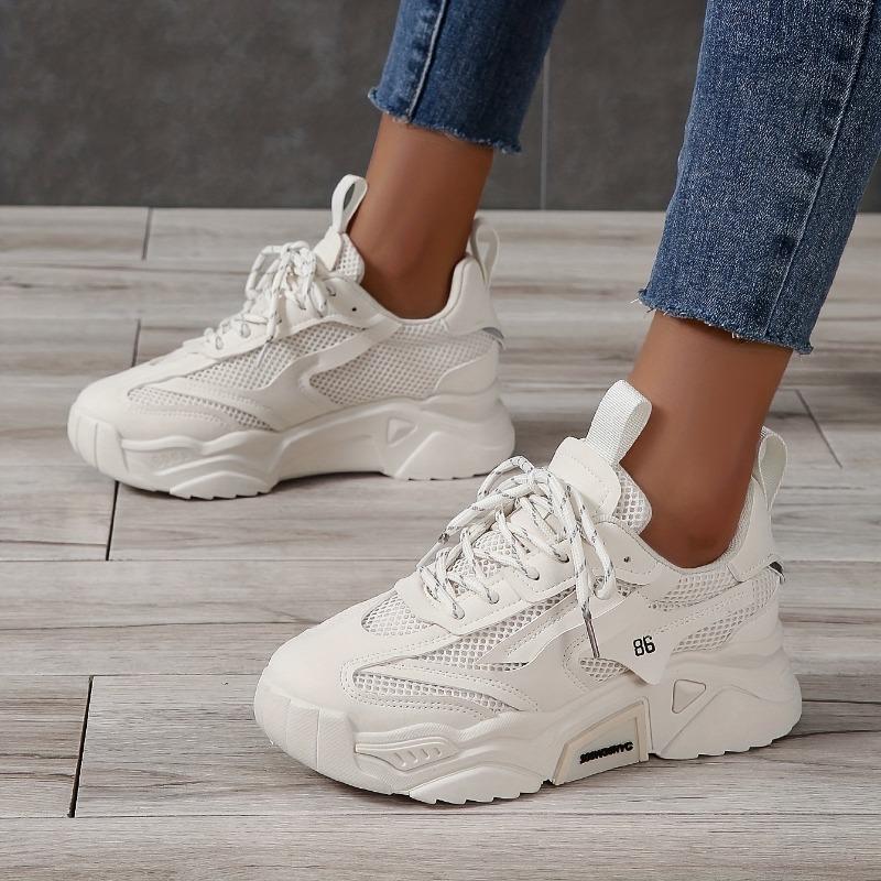 2025 Конфетный цвет Сетчатые Поп Обувь Женские Толстая Подошва Повседневные Кроссовки Сто Мягкая Подошва Дышащие Беговые Кроссовки