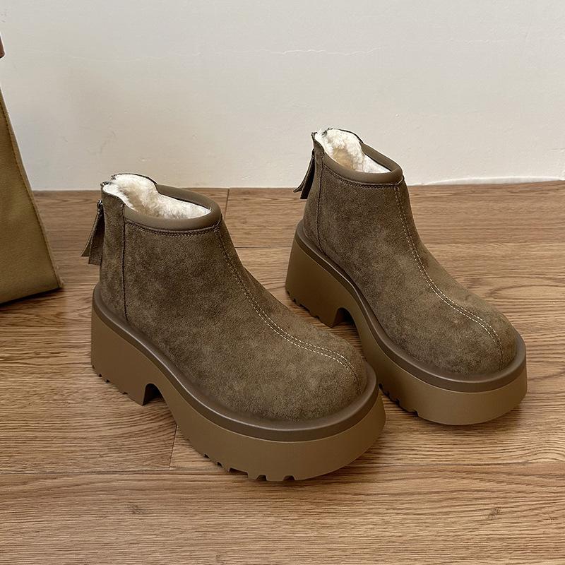 Зимние ботинки новый мягкий кожаный маффин толстая подошва увеличивающие рост бархатные повседневные хлопковые туфли женские короткие ботинки