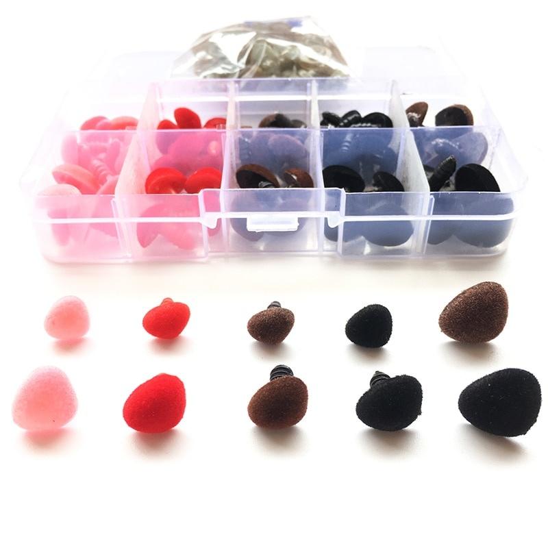 70pcs/box Multicolor Flocking Triangular Safety Toy Triangle Velvet Nose For Teddy Bear Dolls Felting Stuffed Toys Plush Animal Toy Puppet Making