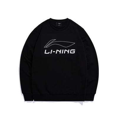 Толстовка с логотипом серии настольного тенниса Li Ning, с круглым вырезом и длинными рукавами, мужская толстовка, стандартная, черная AWDS395-1