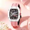 Высококлассные Модные Бочкообразные Часы Montre Homme Et Femme Наручные Часы 47 мм Большой Скелетный Циферблат Розовый Нейлоновый Ремешок Кварцевые Часы