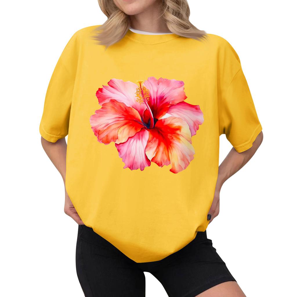 Women's Casual Printed T-Shirt Round Neck Pullover Short Sleeve Top