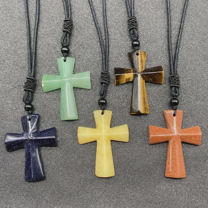 Ожерелье с крестом из агата - полудрагоценный камень, рождественский подарок, цепочка для свитера