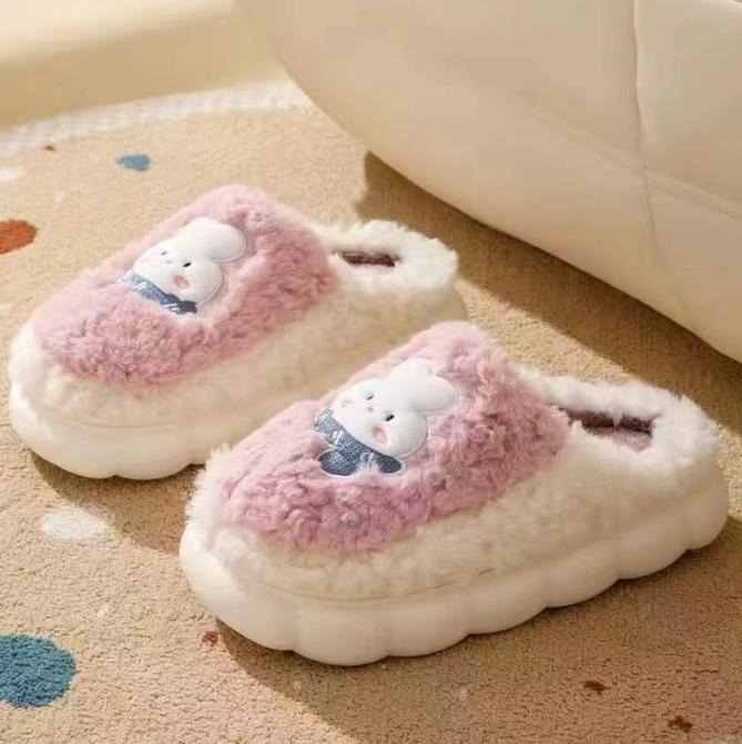 Легкие женские домашние тапочки с мягкой подошвой, прочные пушистые домашние тапочки с милым кроликом