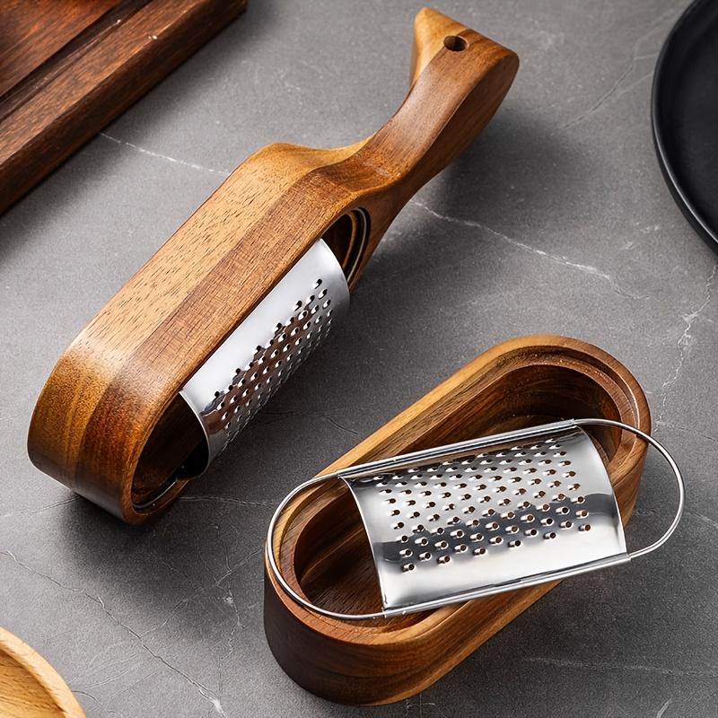 Premium Acacia Wood Handle Stainless Steel Cheese Grater - Ideal for Shredding Chocolate, Vegetables & Fruits
