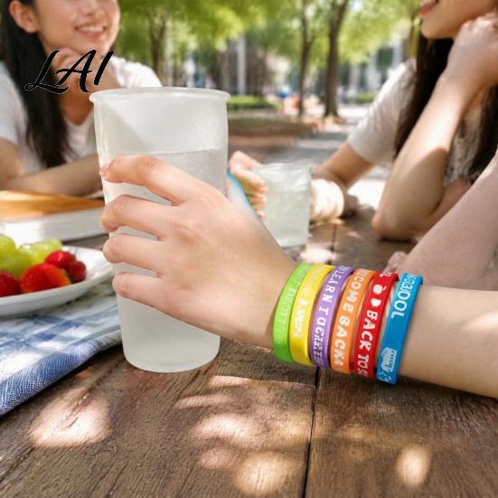 Durable Rubber Wrist Bands for Students Back to Welcome 6 Pcs School Bracelets First Day of Silicone Campus Events Wristbands Students Prize
