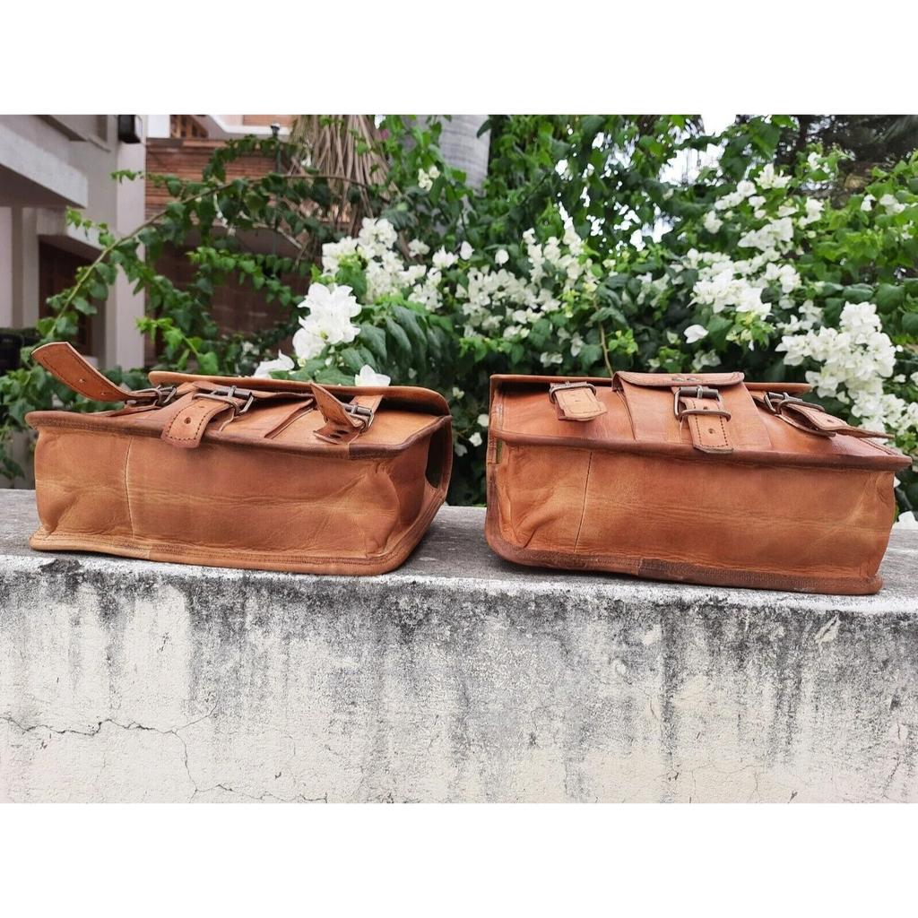 Leather Motorcycle Side Pouch 2 Panniers Saddle Genuine Vintage Bags Saddlebag