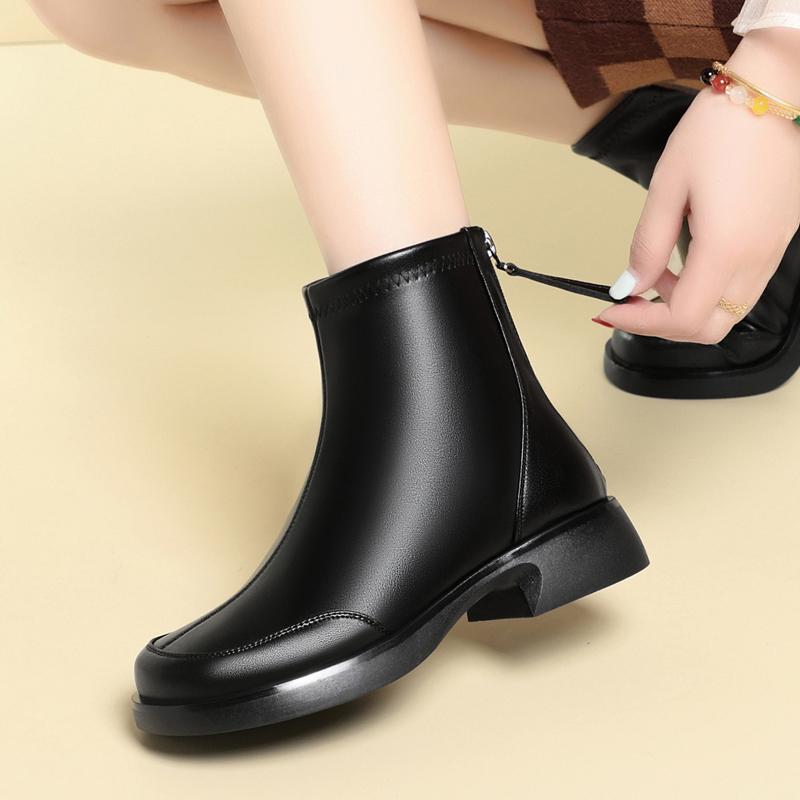 Ботинки для мам из натуральной кожи, осенне-зимние, нескользящие, женские, ботильоны, с застежкой-молнией сзади, женские, для езды