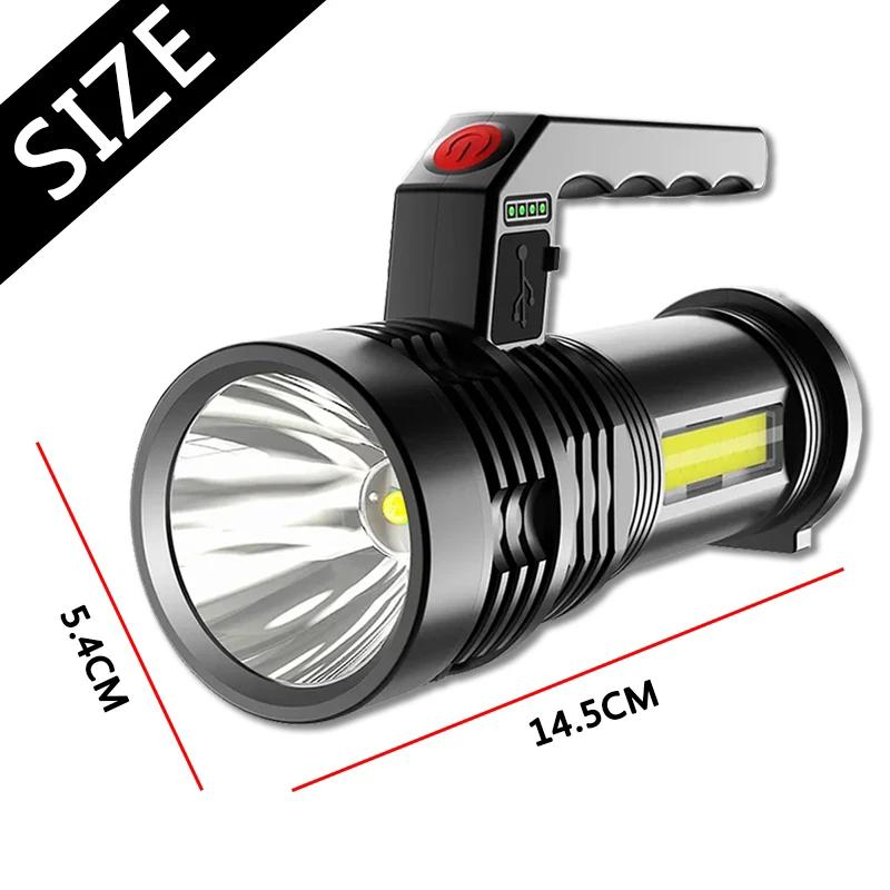 Portable LED COB USB Rechargeable Flashlight with Torch Waterproof Fishing Hunting Camping Work Flashlight Long-range Lighting
