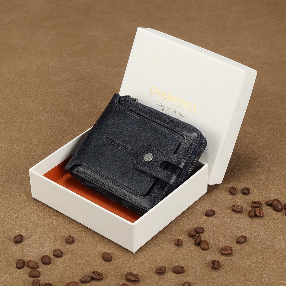 Мужской кожаный кошелек с пряжкой и молнией - многофункциональный, с карманом для монет