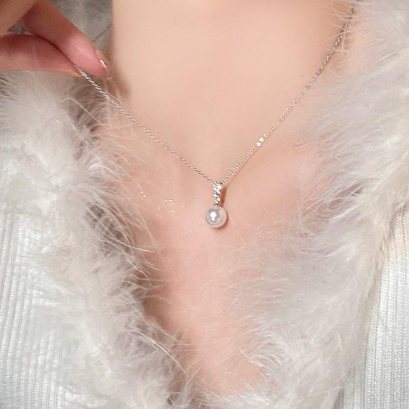 Серебряное ожерелье с жемчугом S925, модное, с циркониевым кулоном, легкая роскошь, простое, высококачественная цепочка для свитера