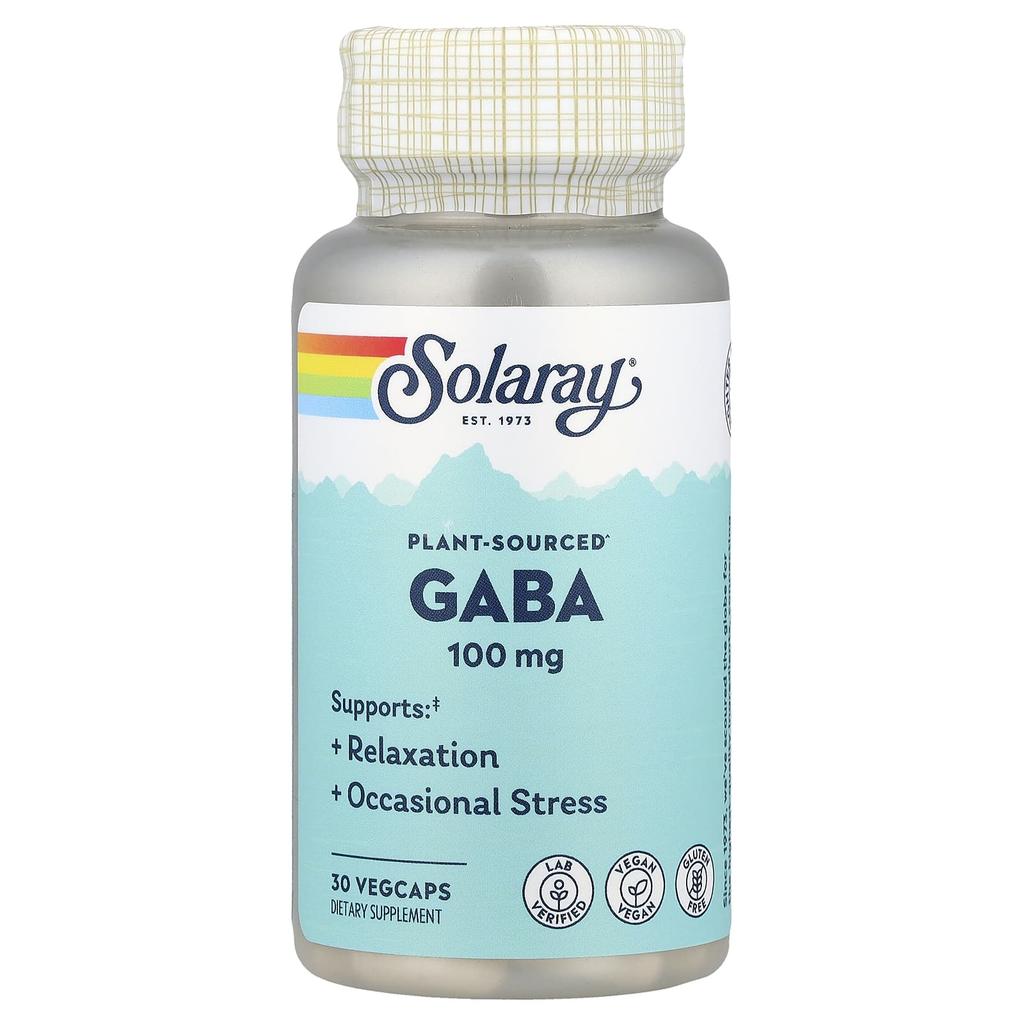 SOLARAY Plant-Based GABA, 100 Mg, 30 Veggie Capsules