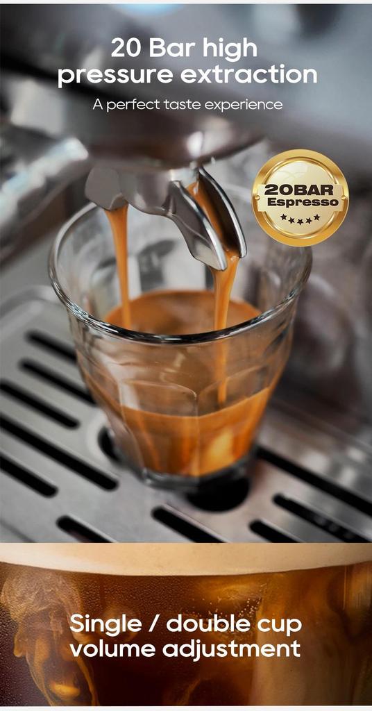 New HiBREW 20Bar Semi Automatic Espresso Coffee Machine Temperature Adjustable 58mm Portafilter Cold/Hot Coffee Maker Metal CaseH10A