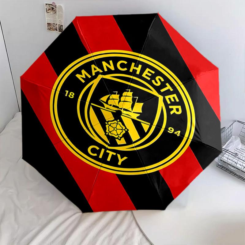 1 PC Automatic Folding Umbrella - Manchester City Fc Pulse Pattern Portable Foldable Design With 8 Ribs Christmas Birthday Gifts
