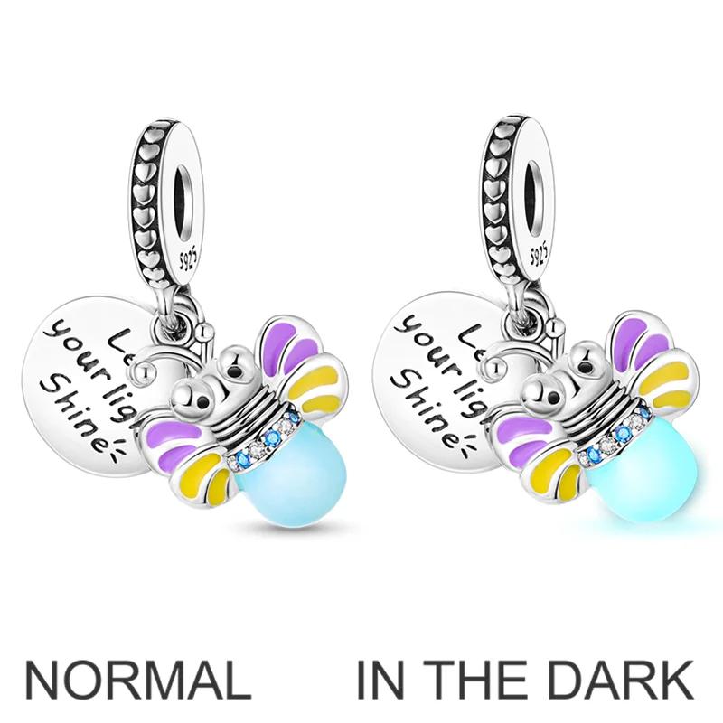 Copper Luminous Firefly Charms Beads Lovely Golden Glowworm Pendant Fit Original Bracelet Diy Women Jewelry Gift