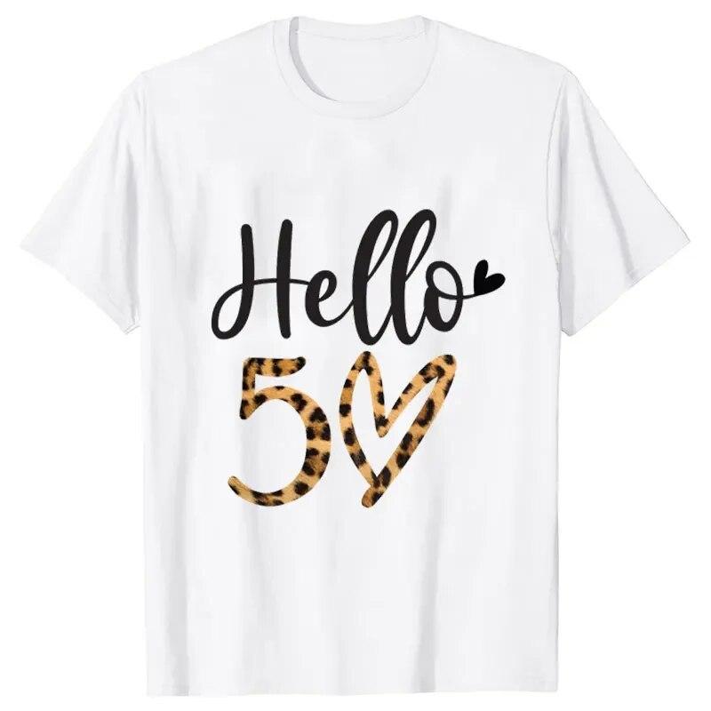 Женские футболки на 50-й день рождения, футболка Birthday Squad Crew, глава Hello 50, великолепные топы с леопардовым принтом, летняя футболка Harajuku