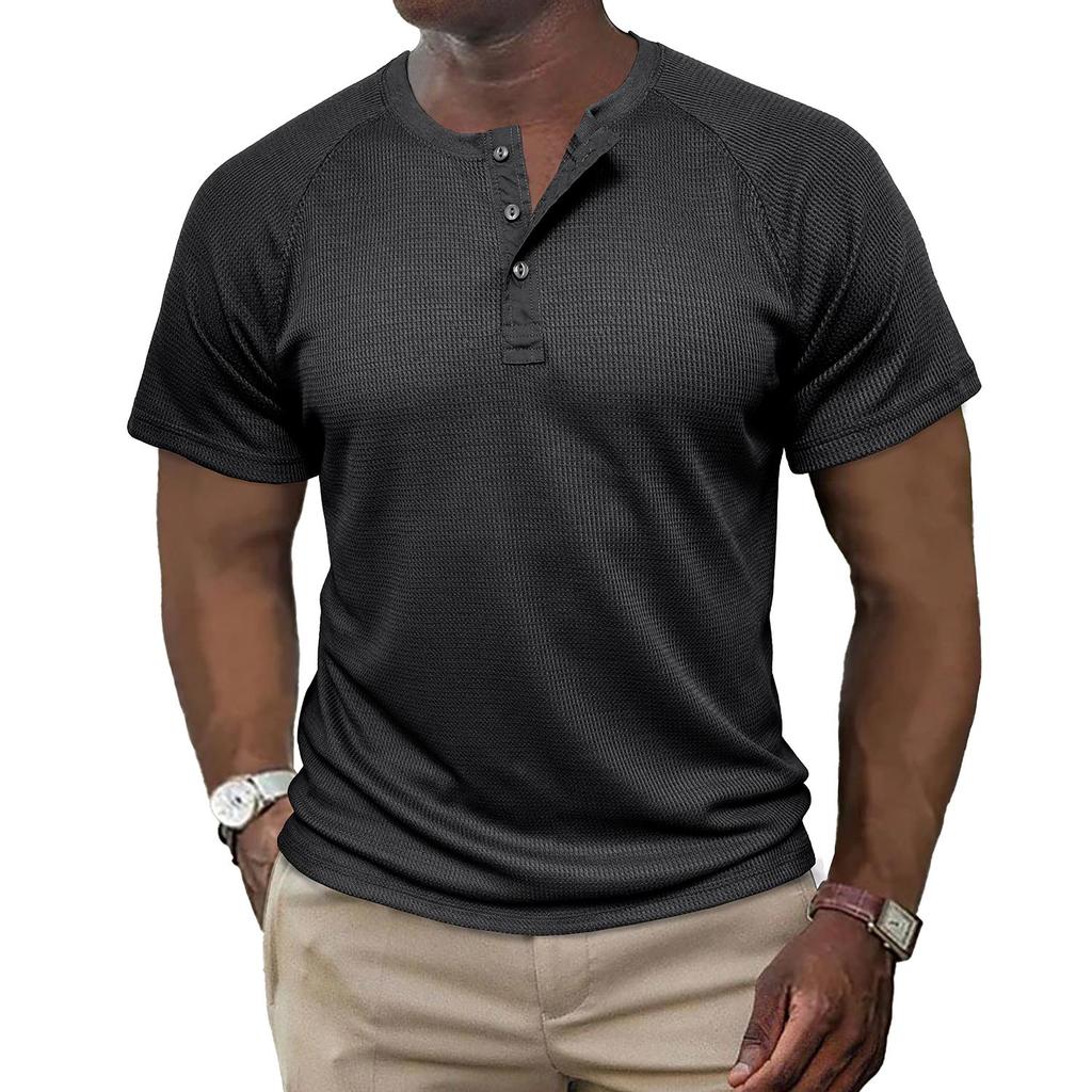 Мужские рубашки на пуговицах, вафельные футболки с короткими рукавами и круглым вырезом, летние пуловеры, повседневная праздничная повседневная одежда