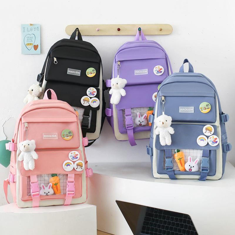 Large-capacity Elementary School Junior High School Students Backpack Five-piece Cute Suit and Bunny Radish Doll Pendant Backpack Multi-compartment