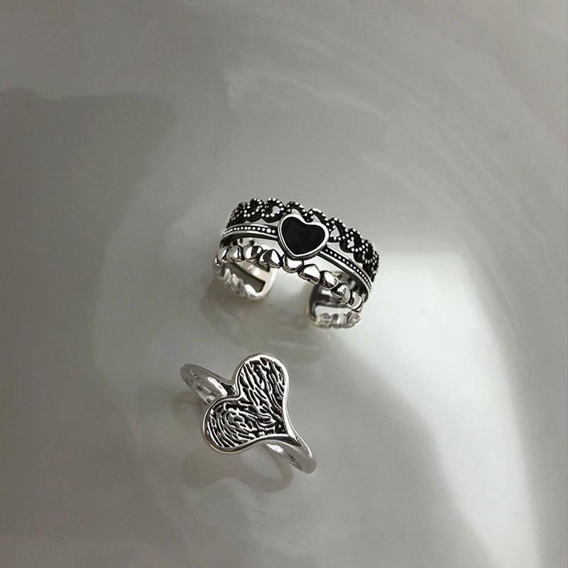 925 Sterling Silver Multilayer Heart Rings for Women Men Handmade Love Heart Thai Silver Rings Jewelry