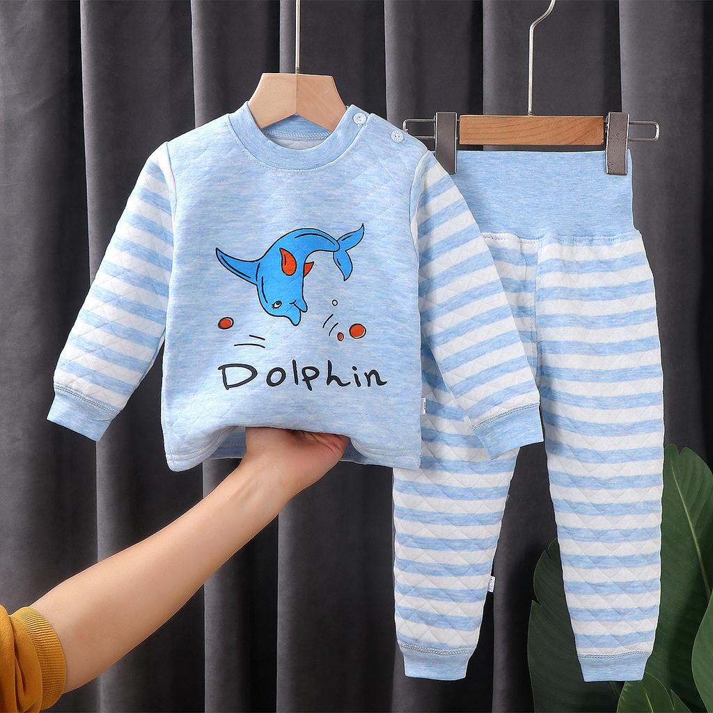 Winter Children's Cotton Warm Pajamas Set Boys and Girls with Fleece Thick Pajamas Set