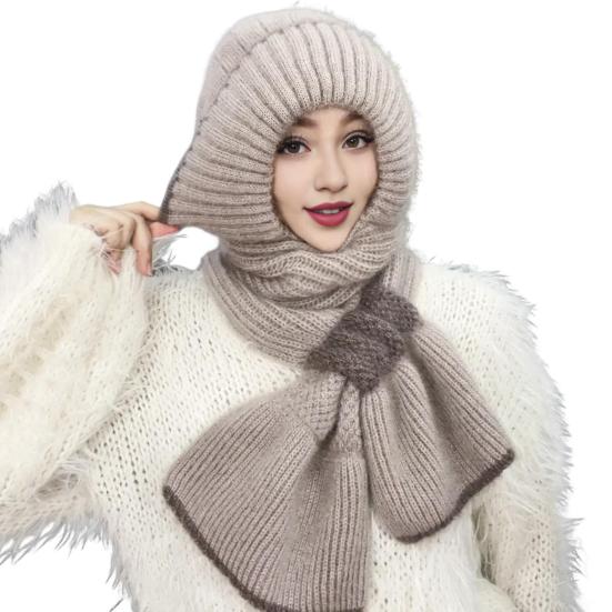 Зимняя вязаная шапка-шарф, теплая ветрозащитная защита ушей, для холодной погоды, для велоспорта, женская вязаная шапка-бини, утеплитель для шеи, шарф