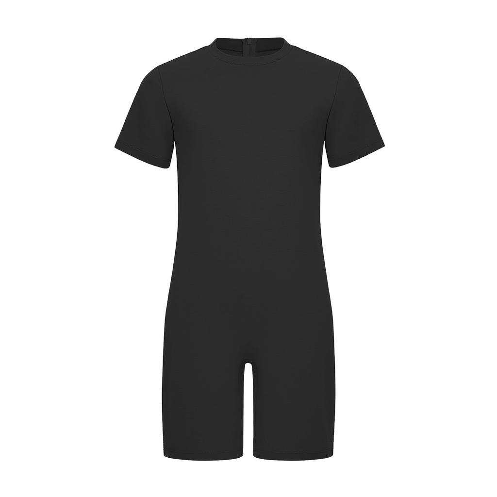 Адаптивная одежда для мальчиков и девочек, комбинезон с коротким рукавом и круглым вырезом, сзади потайная молния, однотонный