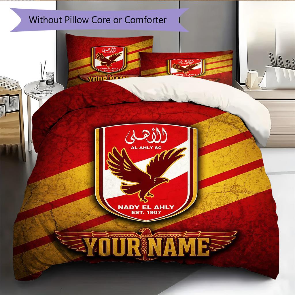 Custom Name Al Ahly SC Pattern Bedding Quilt Set Home Decoration Gift (1 * duvet cover + 2 * pillowcase without core)