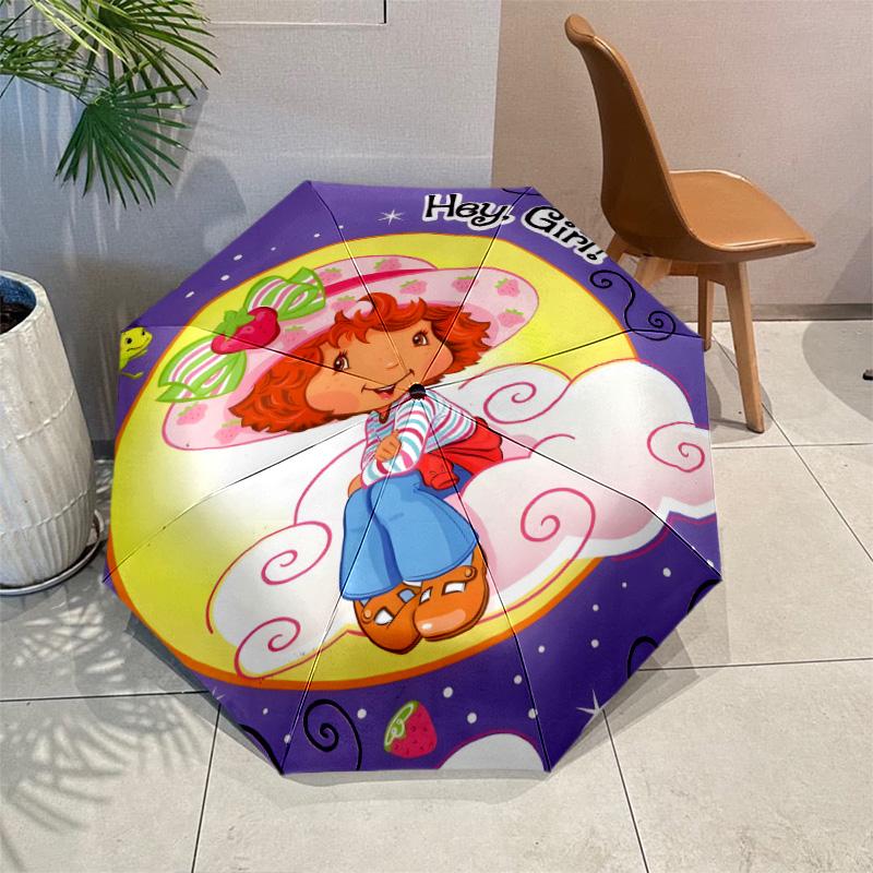 Strawberry Princess Umbrella with Automatic Open/Close & Self-8-Rib Heavy-Duty Umbrella, Compact Travel Umbrella Suitable for Outdoor