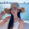 Large Brim Straw Hat Simple Design Floral Pattern Visor Cap Breathable Beach Hat Sun Protection