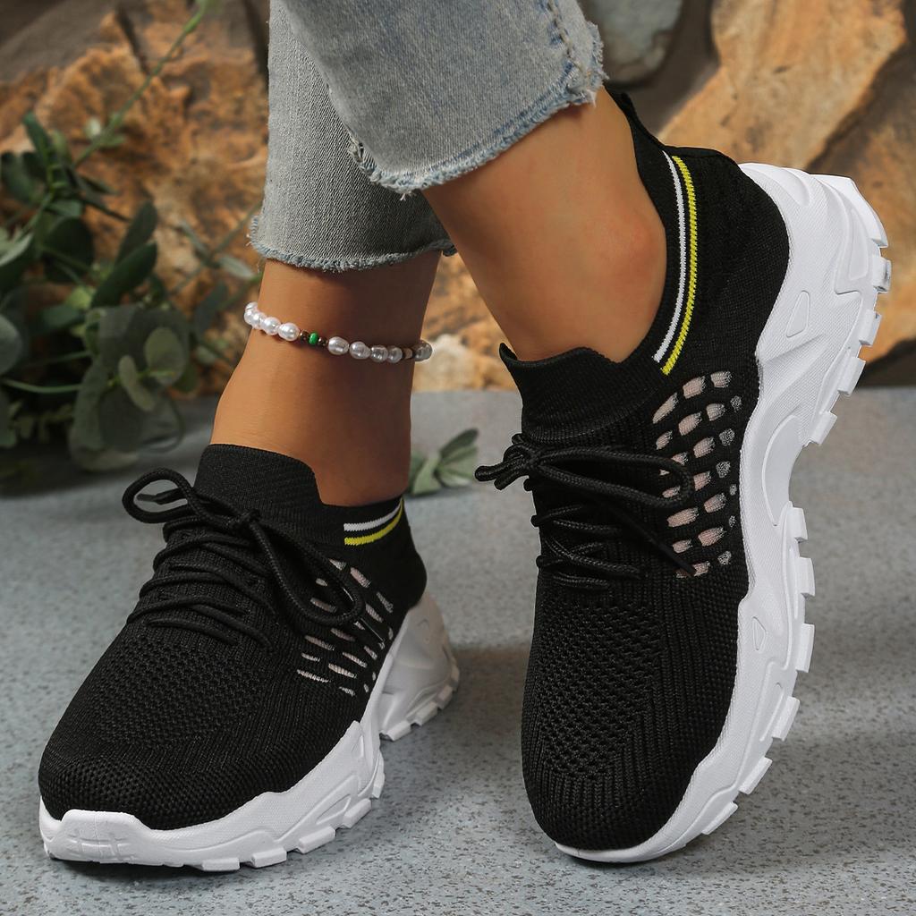 Женские сетчатые дышащие кроссовки для бега - Модные универсальные легкие износостойкие кроссовки с толстой подошвой, низким верхом и шнуровкой.