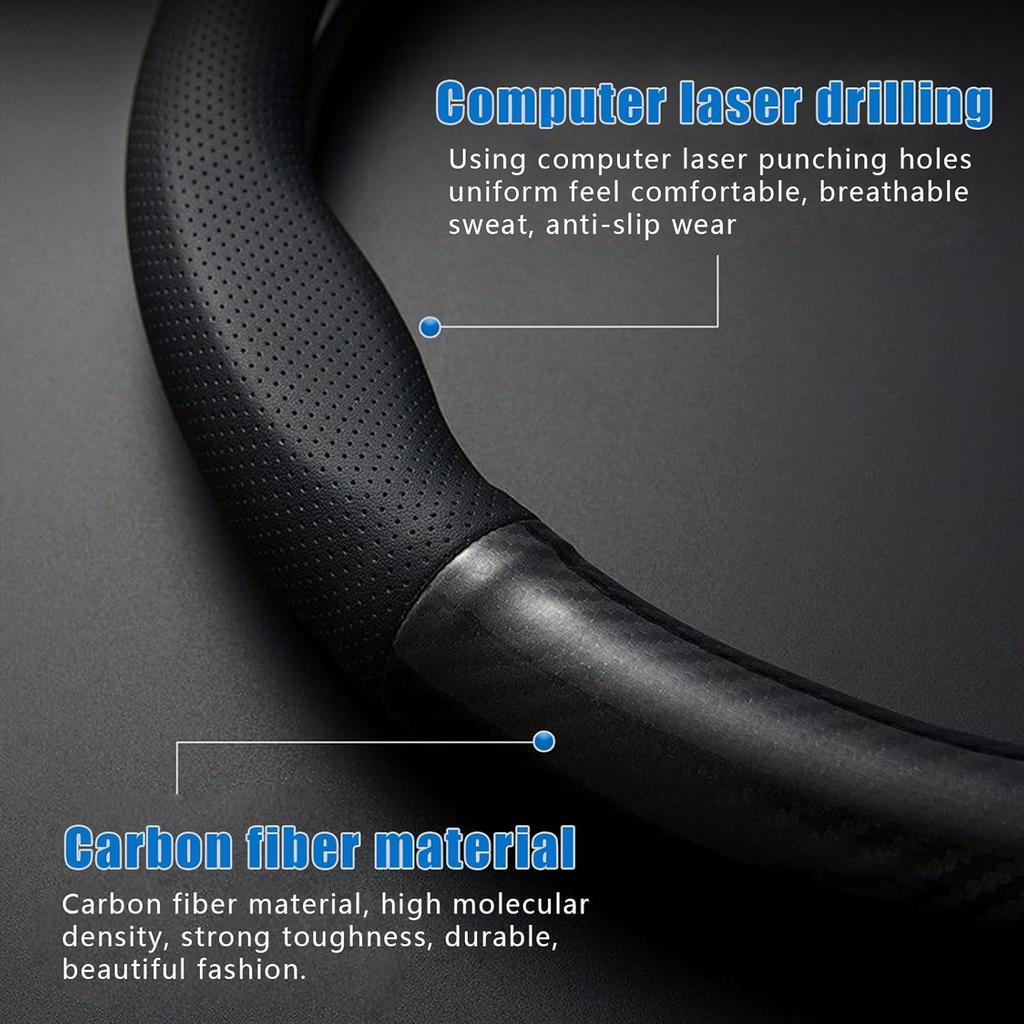 Gunhunt 1 Pack Car Breathable Steering Wheel Cover, Carbon Fiber Non-Slip Steering Wheel Protector, Wear -Resistant Steering Wheel Sleeve, Four